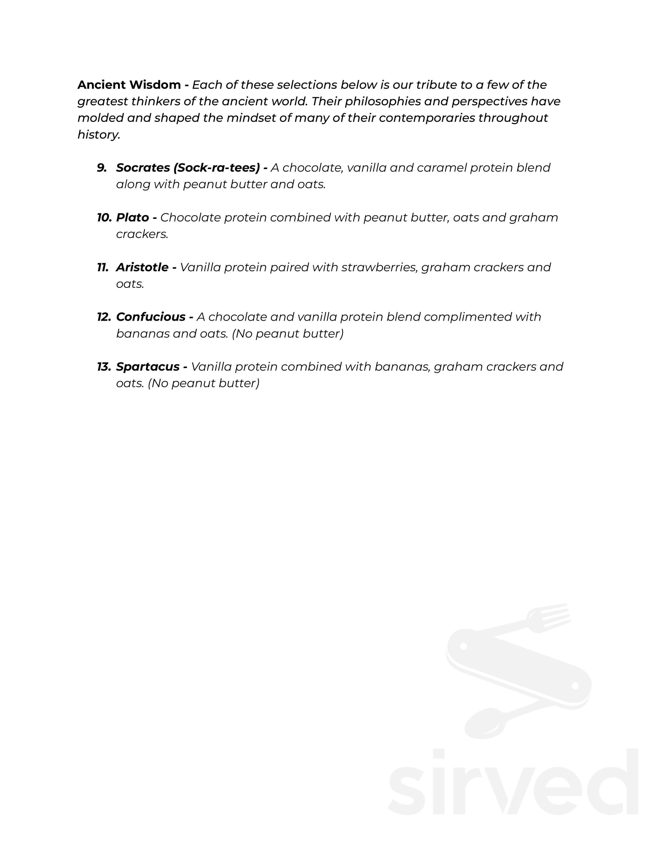 Ancient Shakes menu in Whitesboro, New York, USA