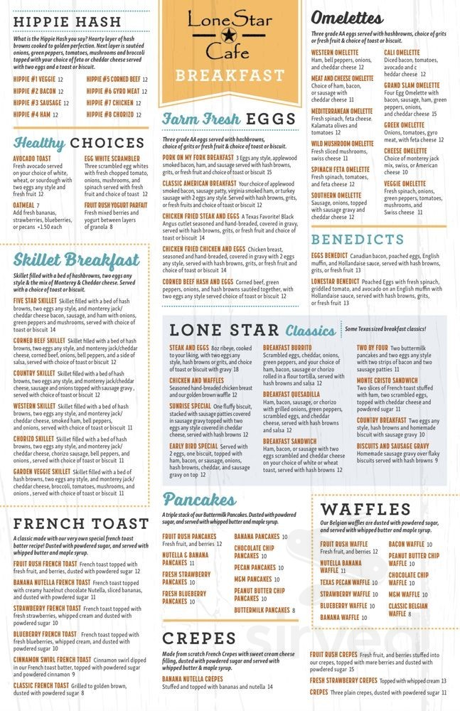 Lone Star Cafe Menu In Arlington Texas USA
