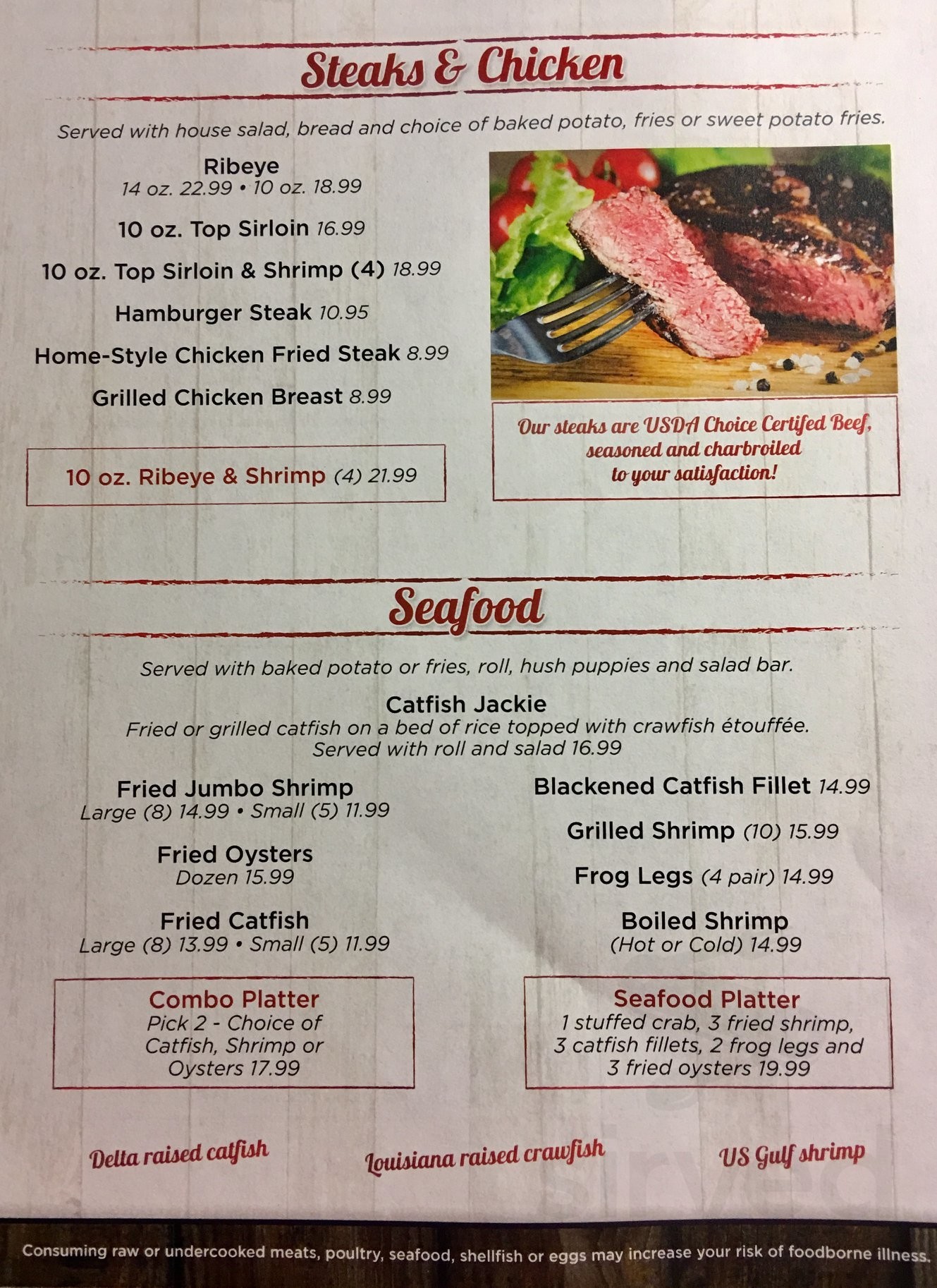 Jackie's Riverside Steak menus in Jonesville, Louisiana, United States