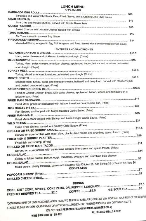 Wild Prawn menu in Rockport, Texas, USA