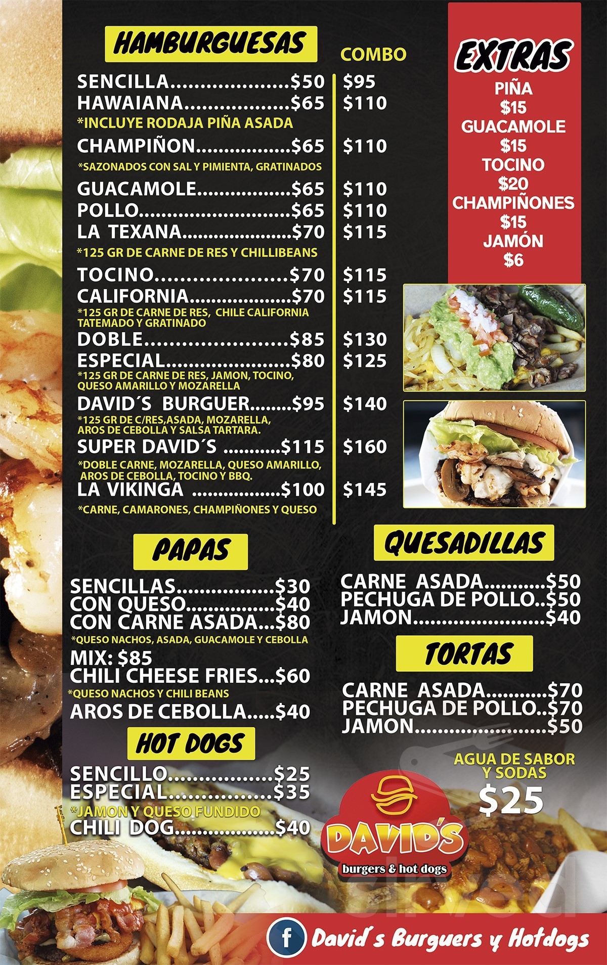 David's burgers y hotdogs menu in 22710 Rosarito, B.C., Mexico