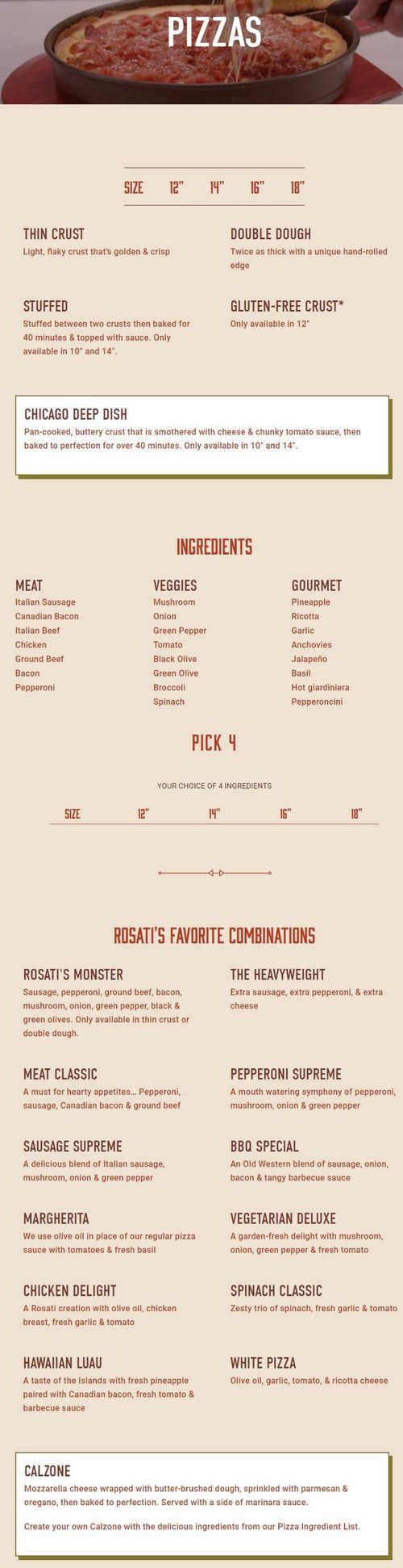 Rosati's Pizza menu in Springfield, Illinois, USA