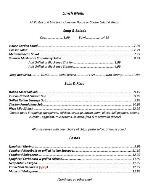 Santa Barbara Italian Cafe menu in Pearland, Texas, USA