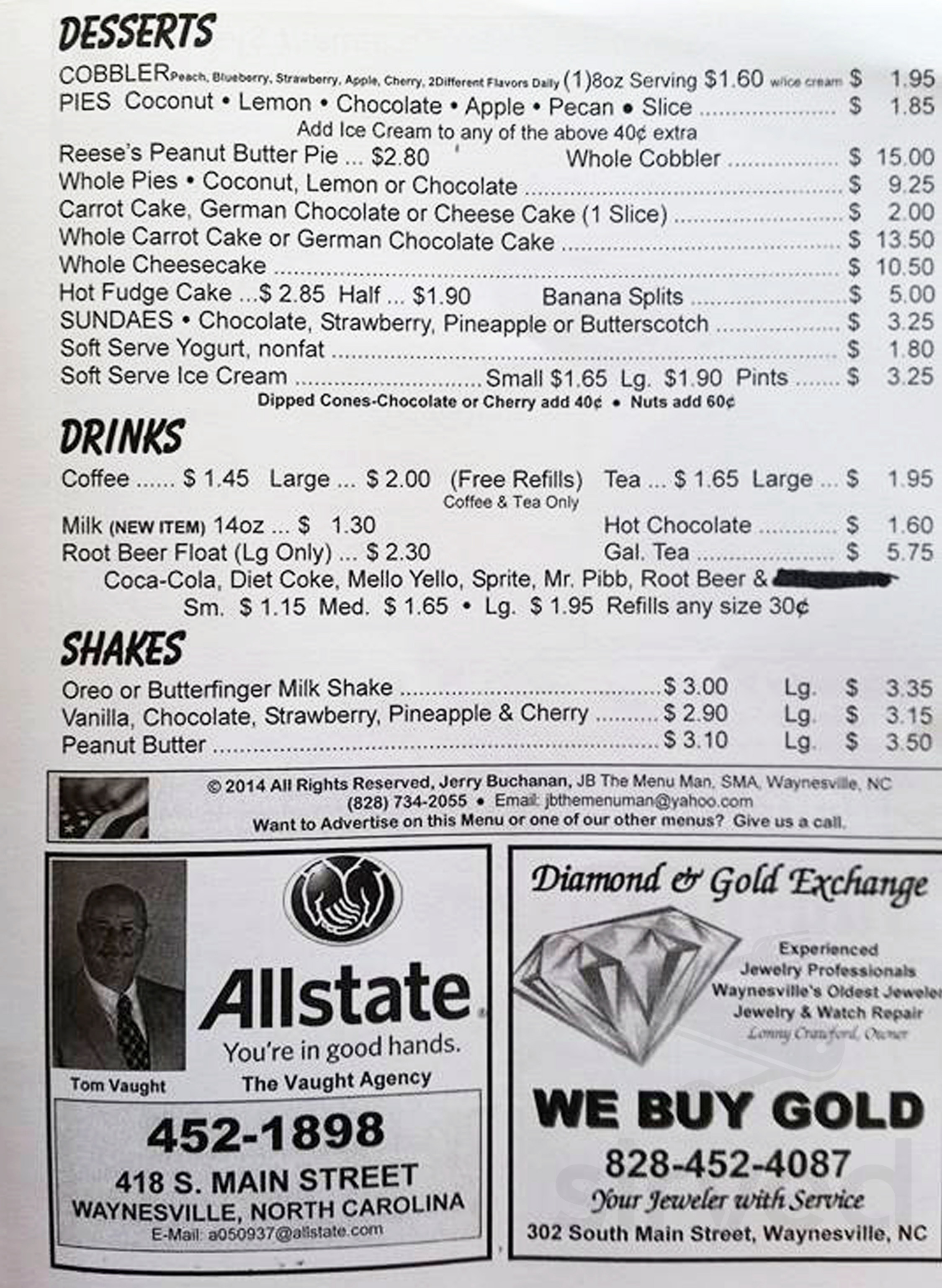 Ammons' Drive Inn & Dairy Bar menus in Waynesville, North Carolina