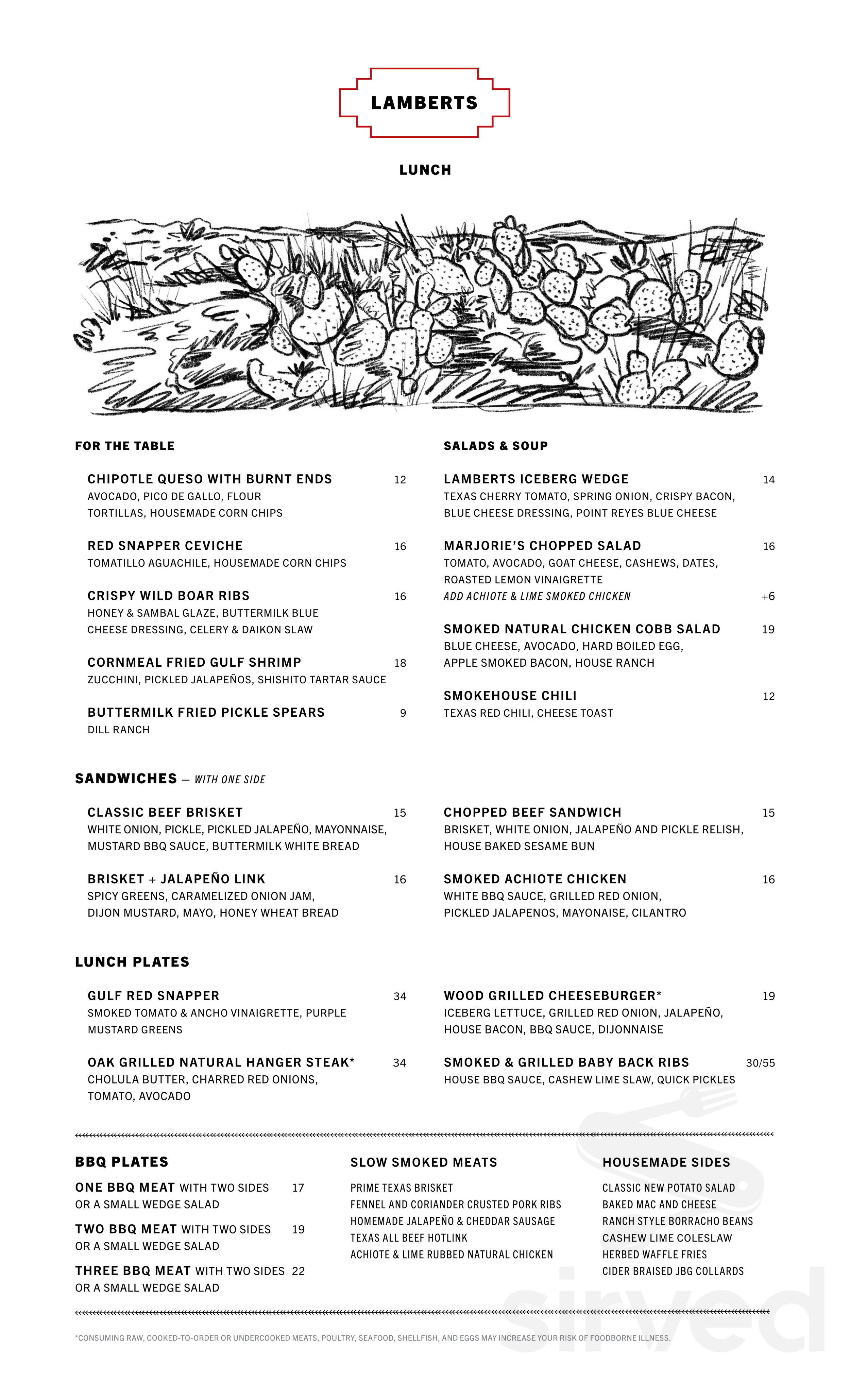 Menu for Lamberts in Austin, TX | Sirved