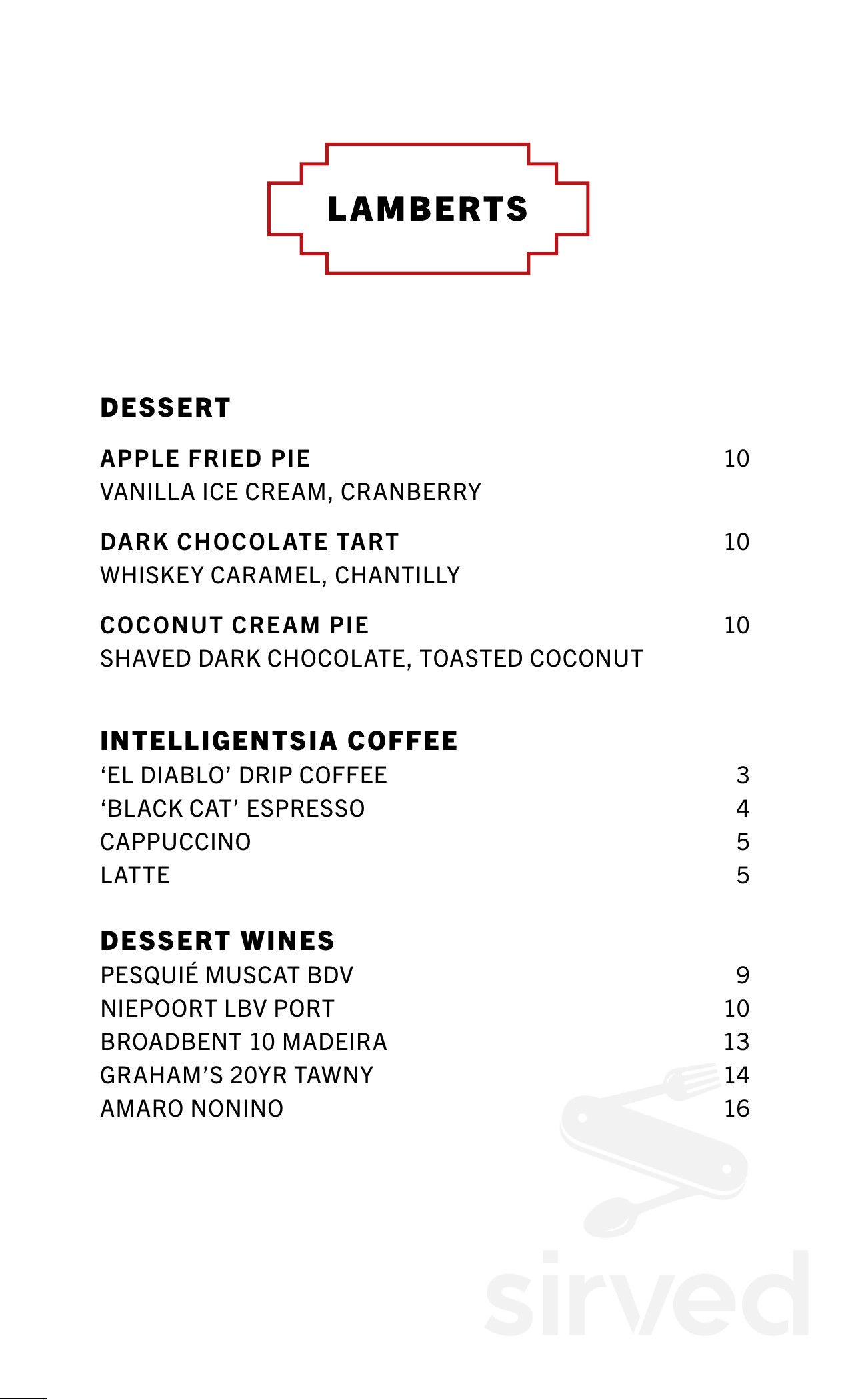 Menu for Lamberts in Austin, TX | Sirved
