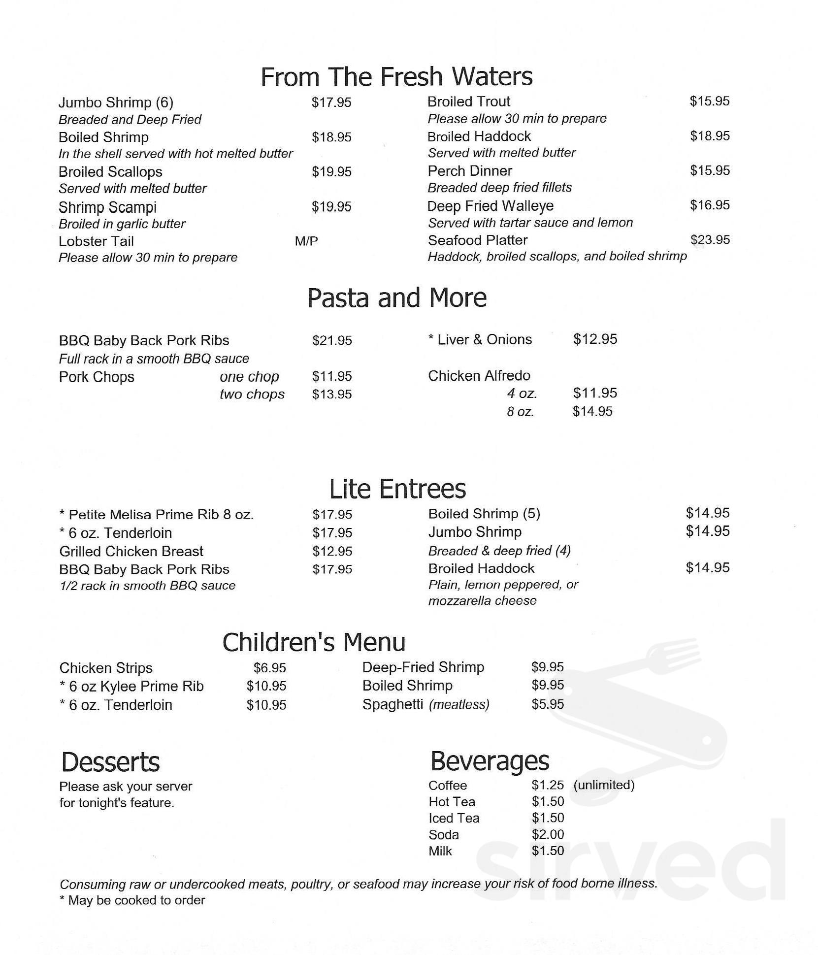 The Boarding House Supper Club menu in Suring, Wisconsin