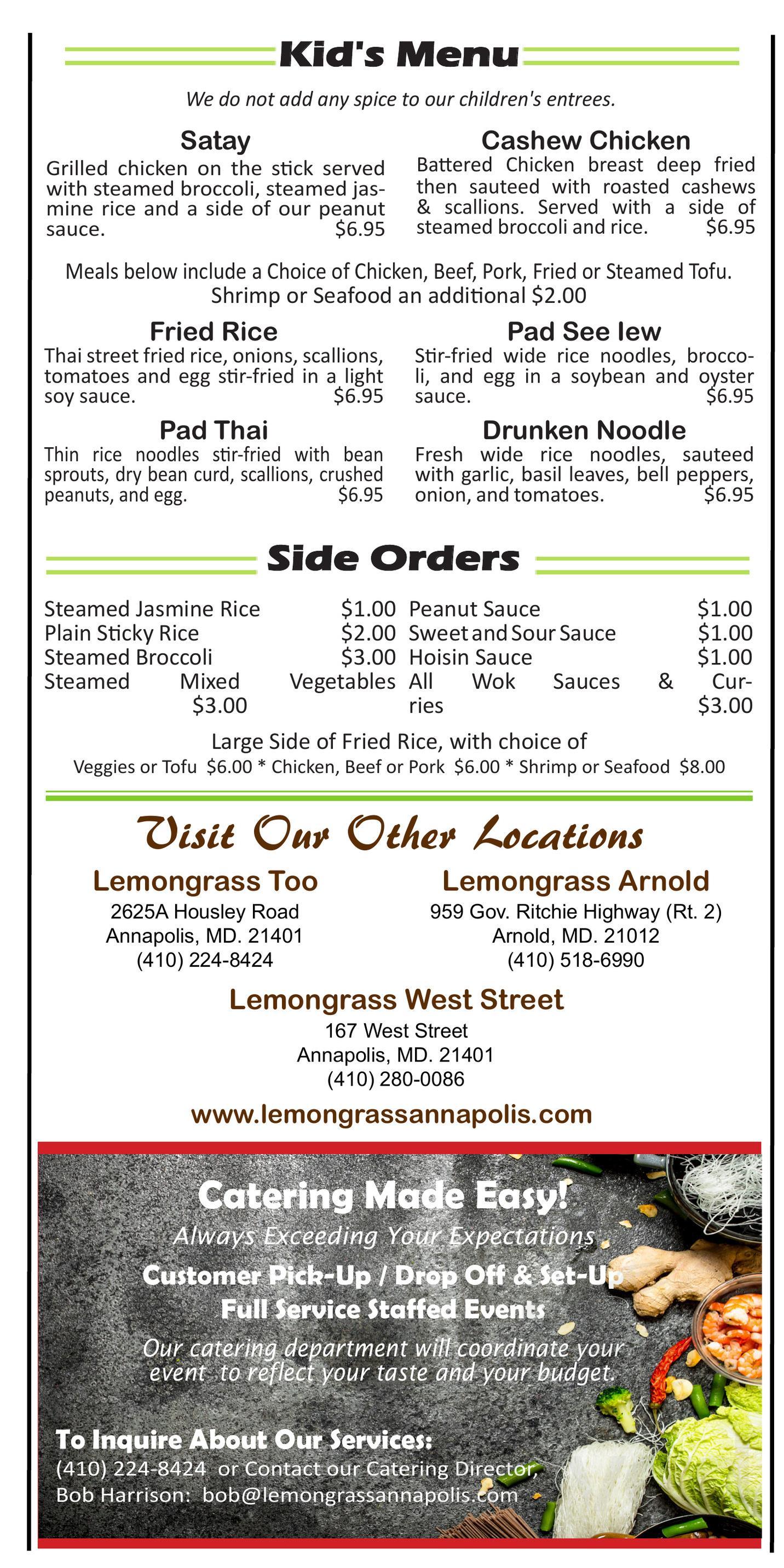 Lemongrass menu in Edgewater, Maryland, USA