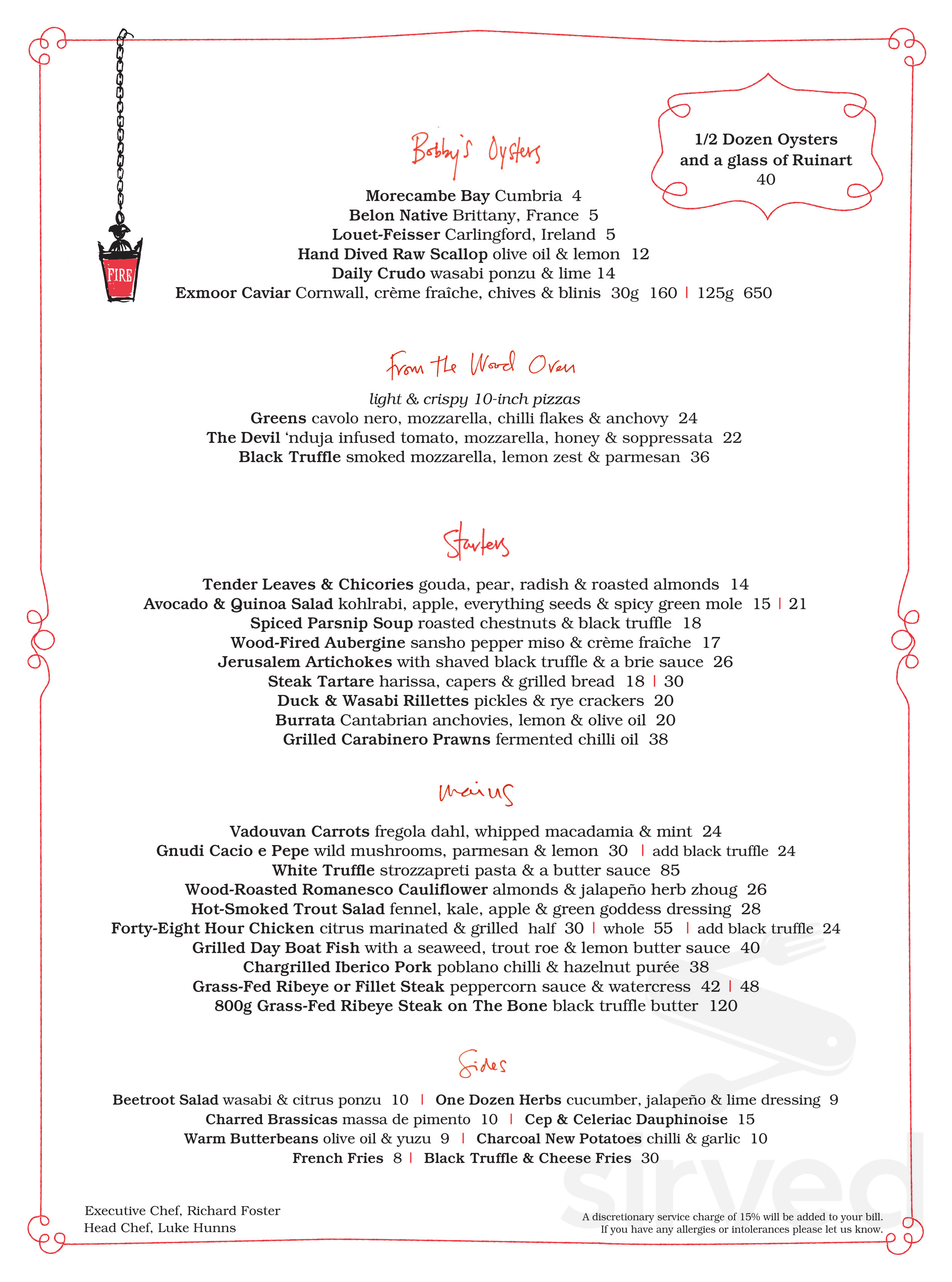 Chiltern Firehouse menu in 1 Chiltern St, London W1U 7PA, United Kingdom