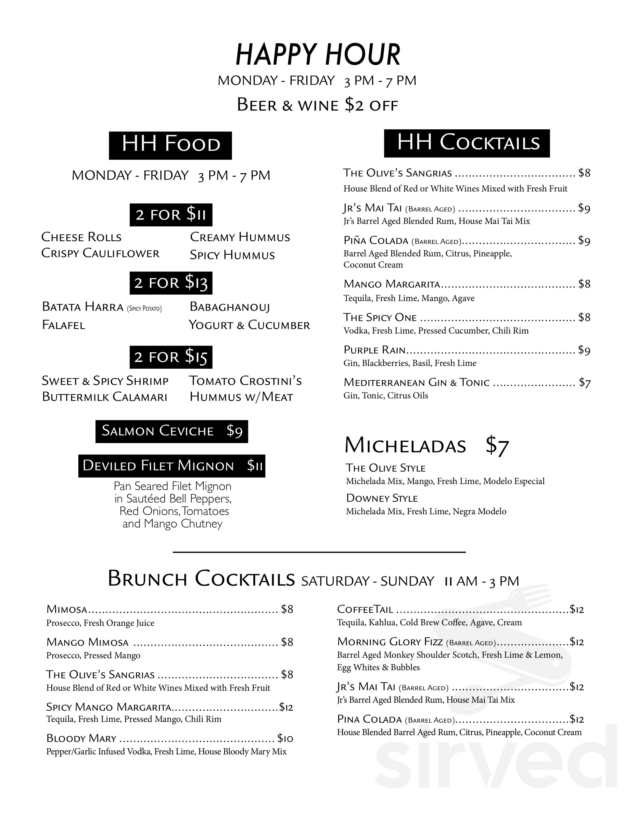 The Olive RestoBar menu in Downey, California, USA