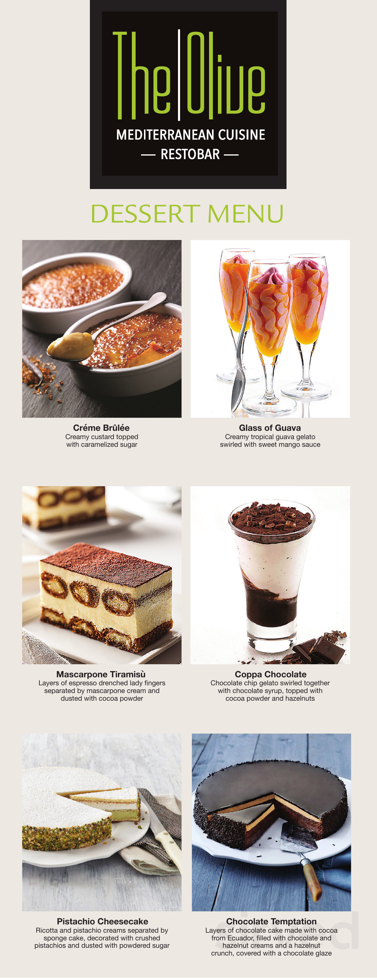 The Olive RestoBar menu in Downey, California, USA