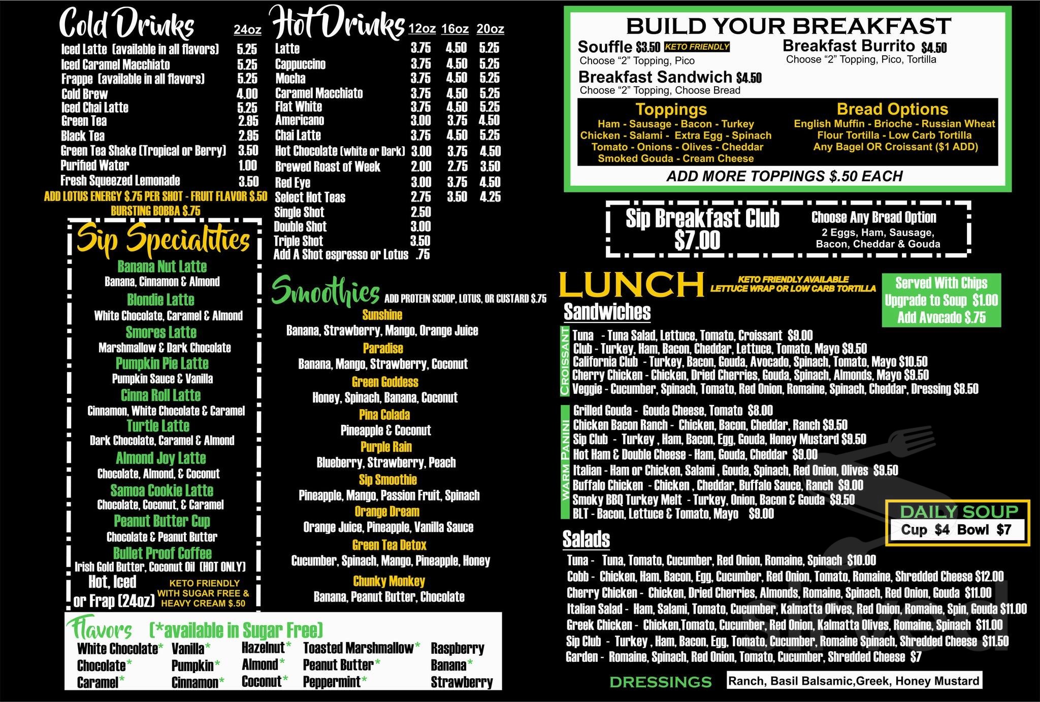 Local Sips Menu Sip Coffee House menu in Camdenton, Missouri, USA