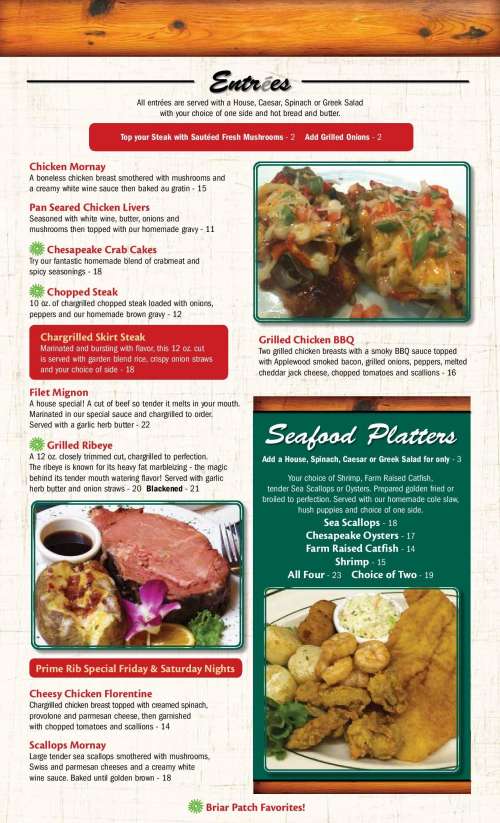 The Briar Patch Restaurant menu in Amherst, Virginia, USA