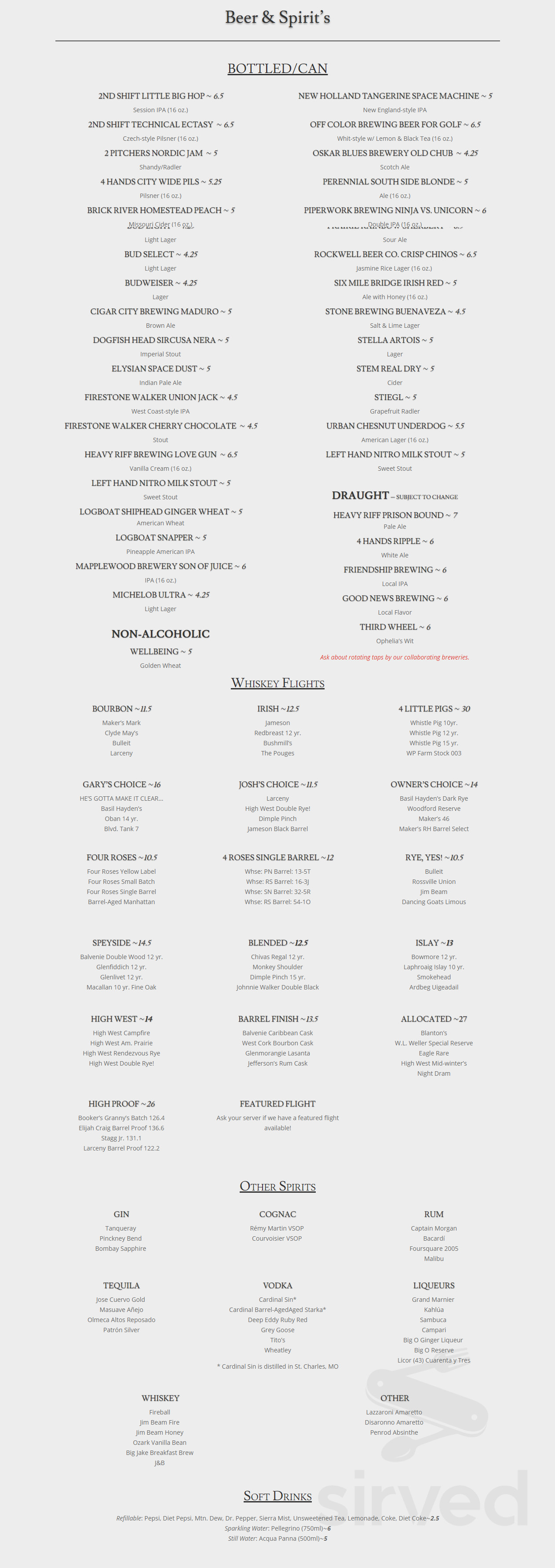 The Rack House Menu Menu for The Rack House Kitchen Wine Whiskey® in Cottleville, MO | Sirved