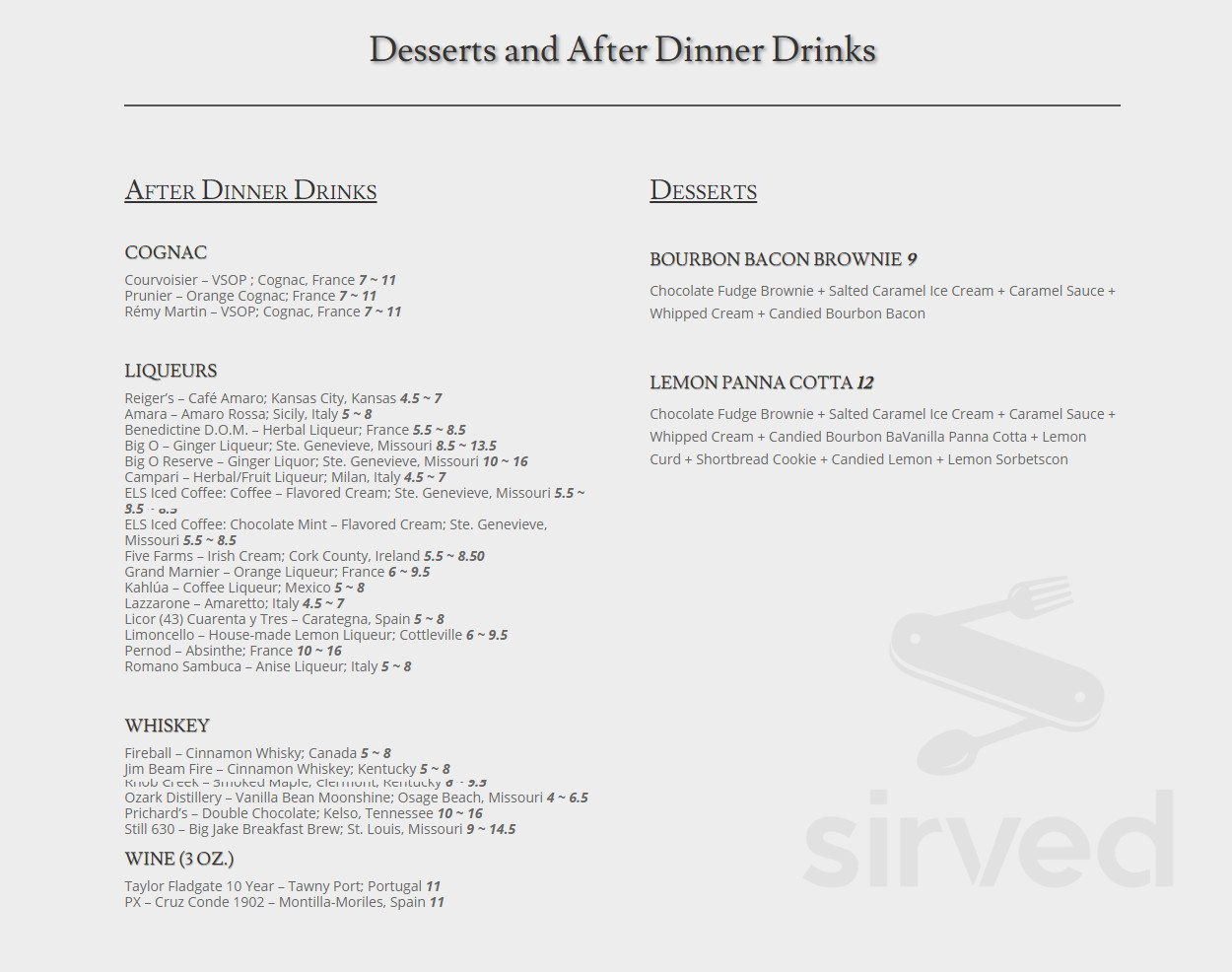 The Rack House Menu Menu for The Rack House Kitchen Wine Whiskey® in Cottleville, MO | Sirved