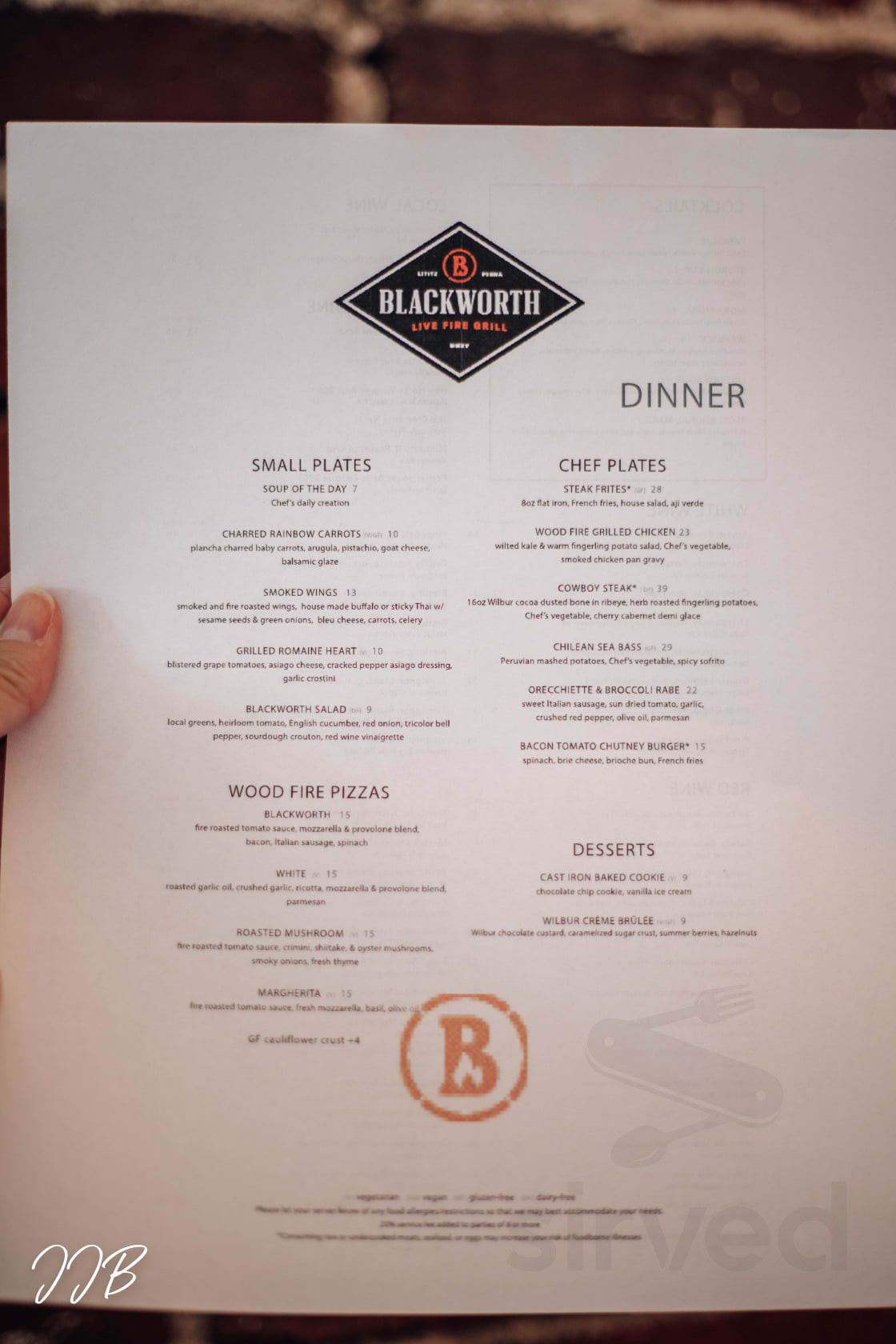 Menu for Blackworth Live Fire Grill in Lititz, Pennsylvania, United States