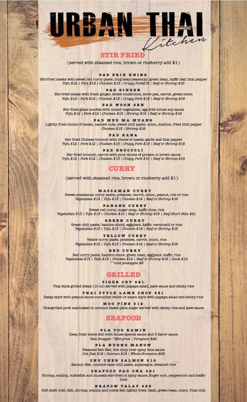Urban Thai Kitchen menu in Katy, Texas, USA