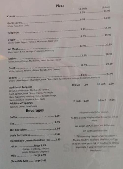 Kimberly's Restaurant & Lounge menu in Richmond, Maine, USA