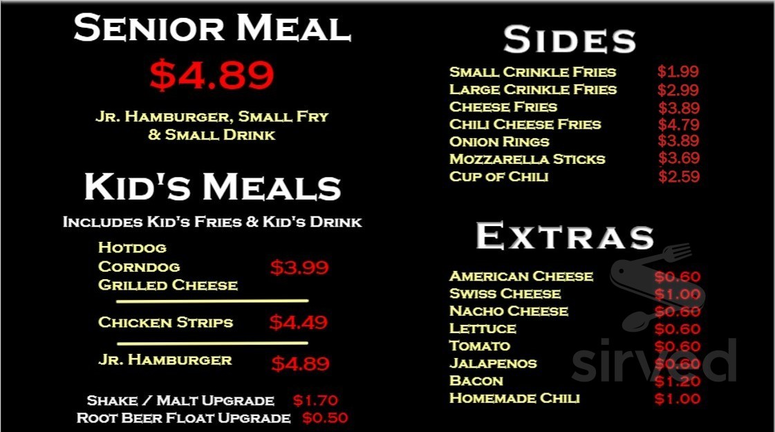 The Burger Garage & Ice Cream Shop menu in Hesston, Kansas, USA