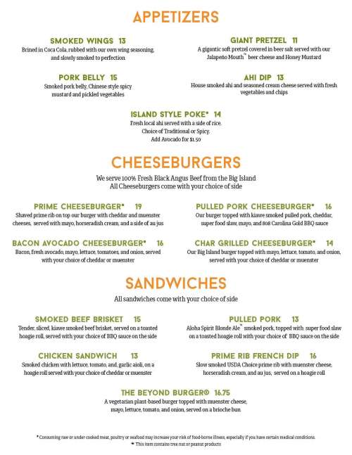 Waikiki Brewing Company, Kakaako menu in Honolulu, Hawaii, USA