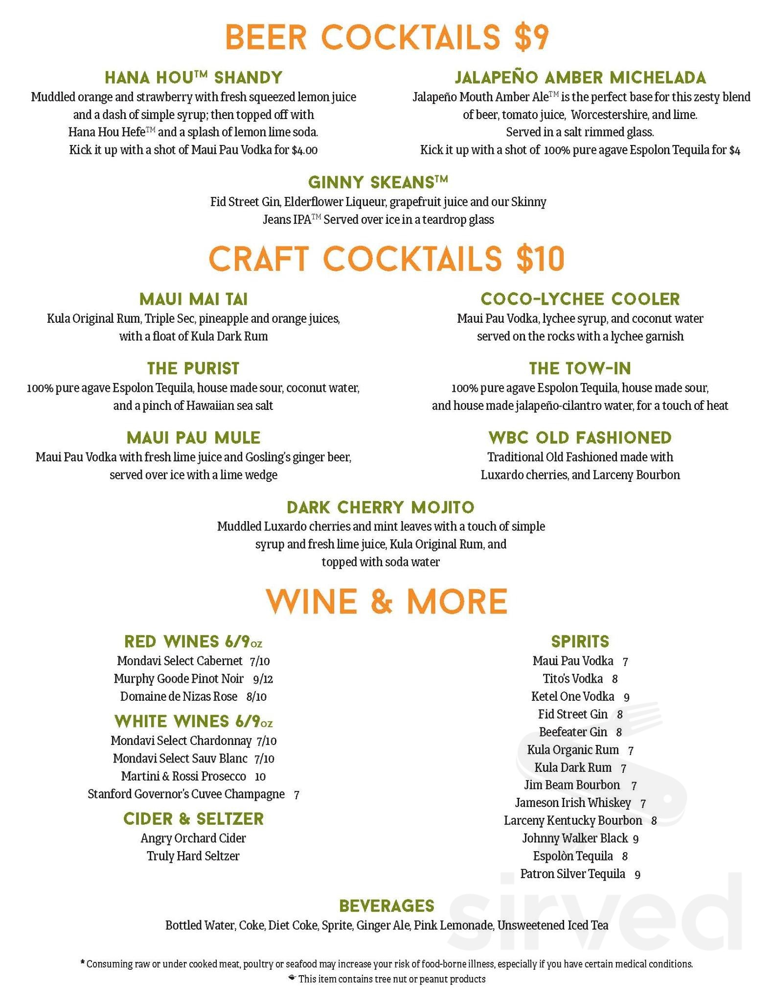 Waikiki Brewing Company, Kakaako menu in Honolulu, Hawaii, USA