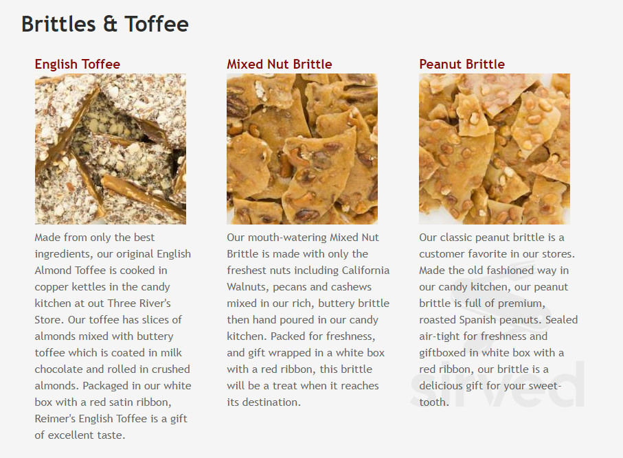 Menu for Reimers Candies & Gifts in Three Rivers, California, United States