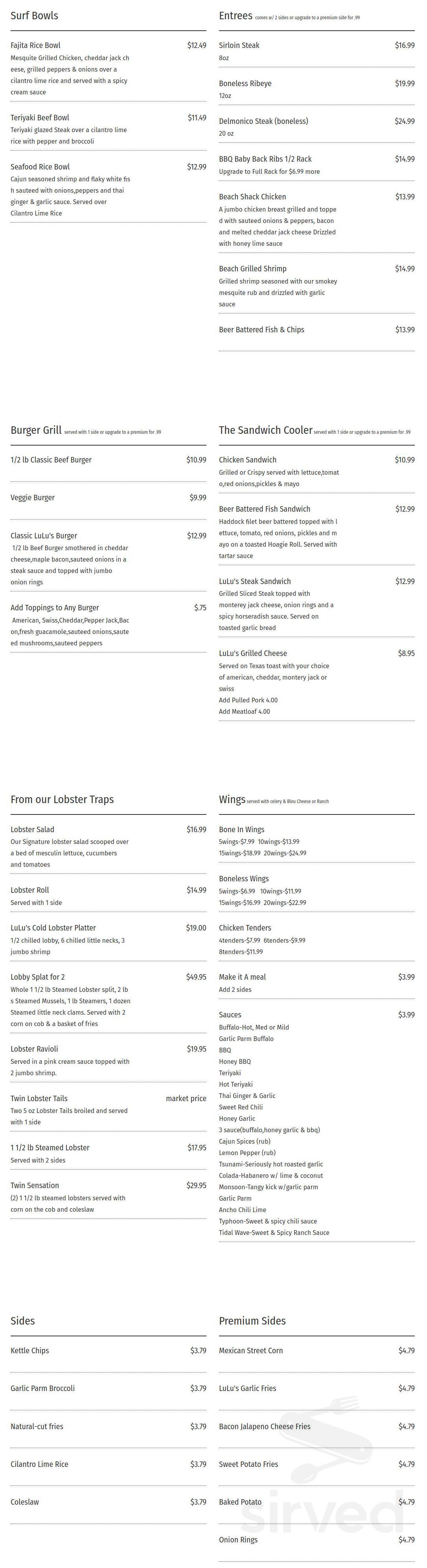 Lulu's Lobster & Wing Shack menu in Patchogue, New York, USA