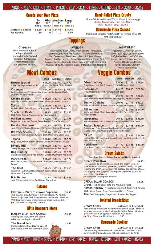 american dream pizza menu