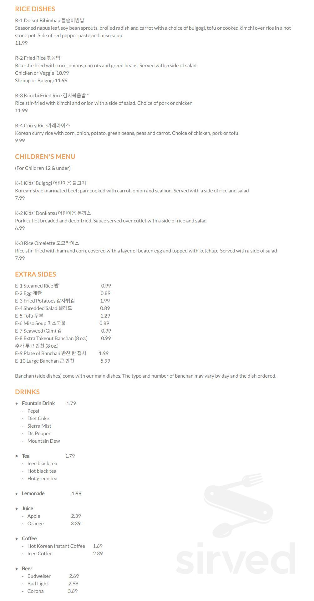 Seoul Bistro menu in Tulsa, Oklahoma