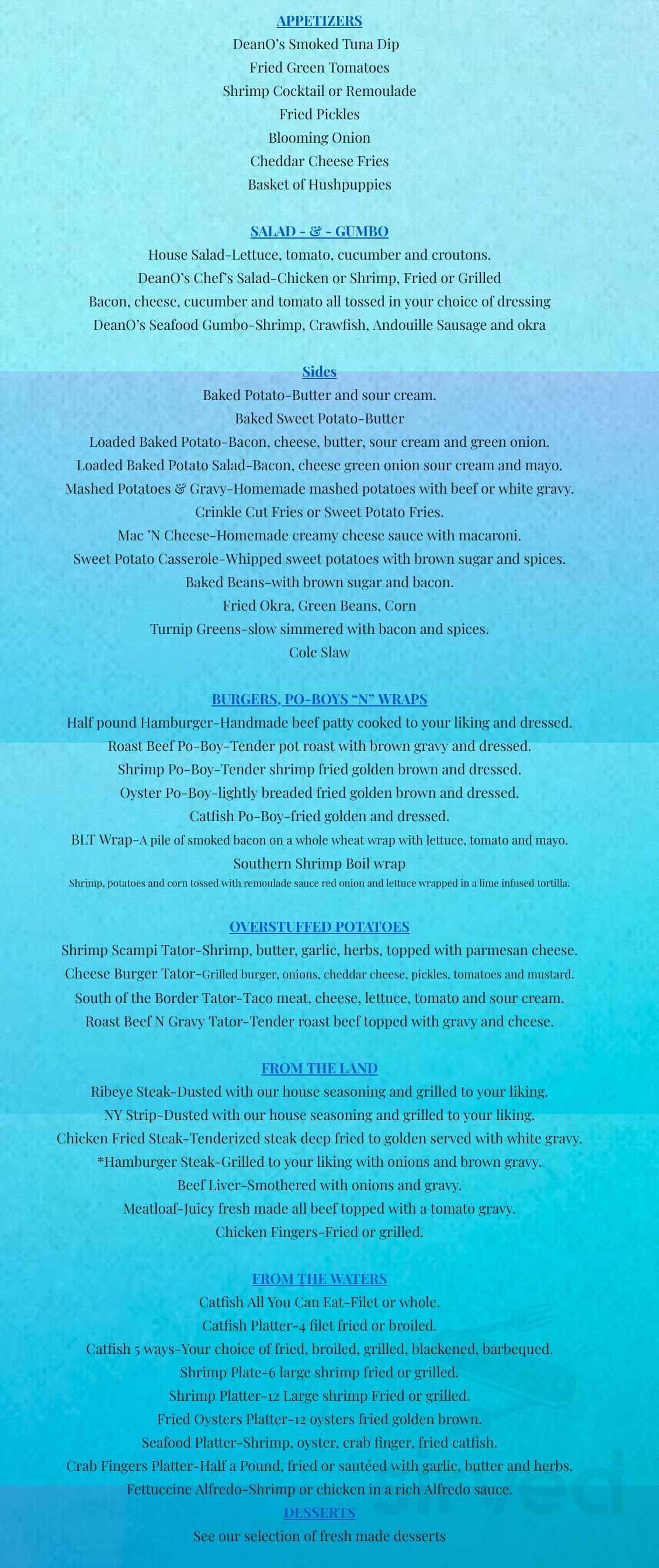 Menu For DeanO s Family Kitchen In Moss Point MS Sirved Menu For DeanO s Family Kitchen In Moss Point MS Sirved