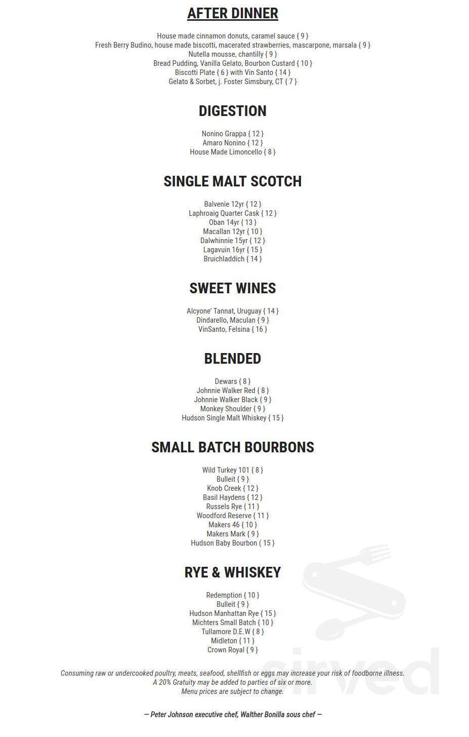 Menu Glastonbury CT's Bin228 Gastropub Sirved