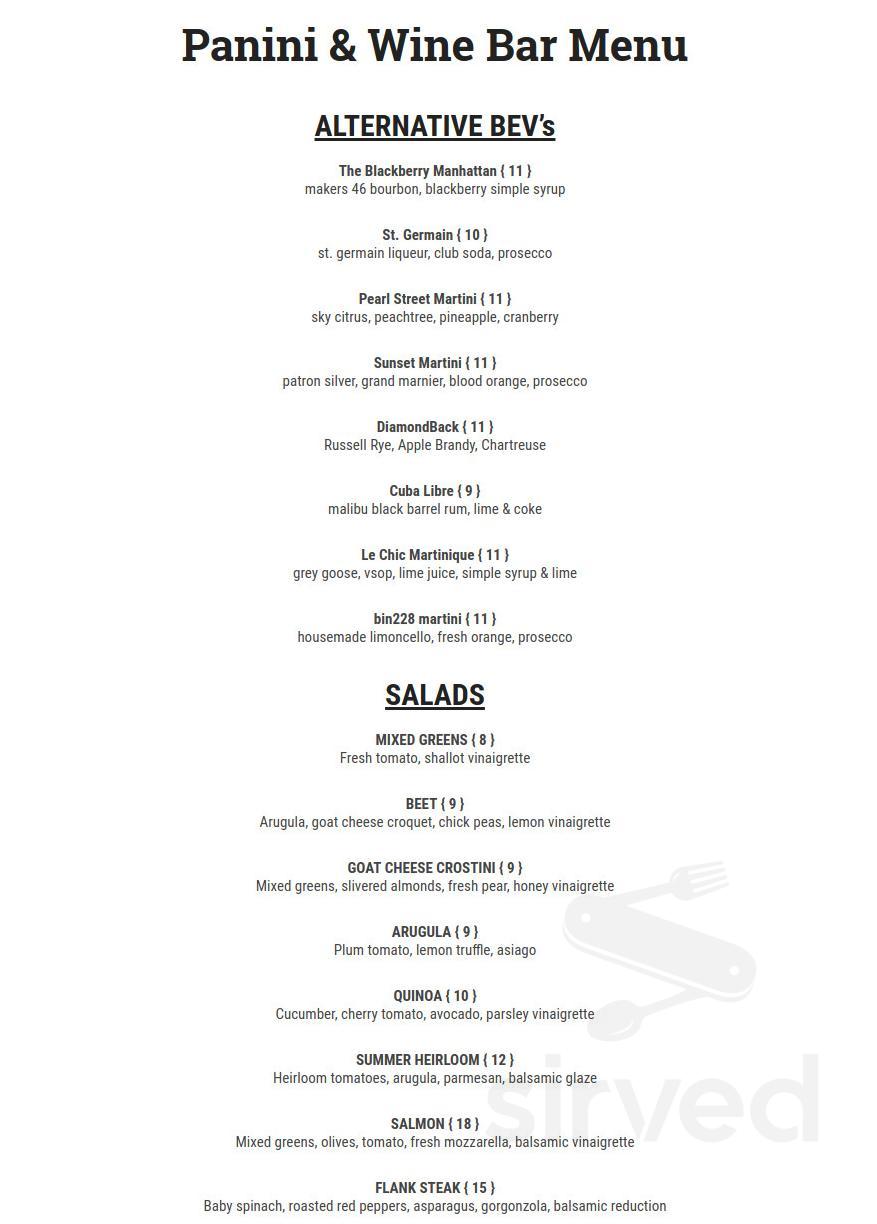 Menu Glastonbury CT's Bin228 Gastropub Sirved