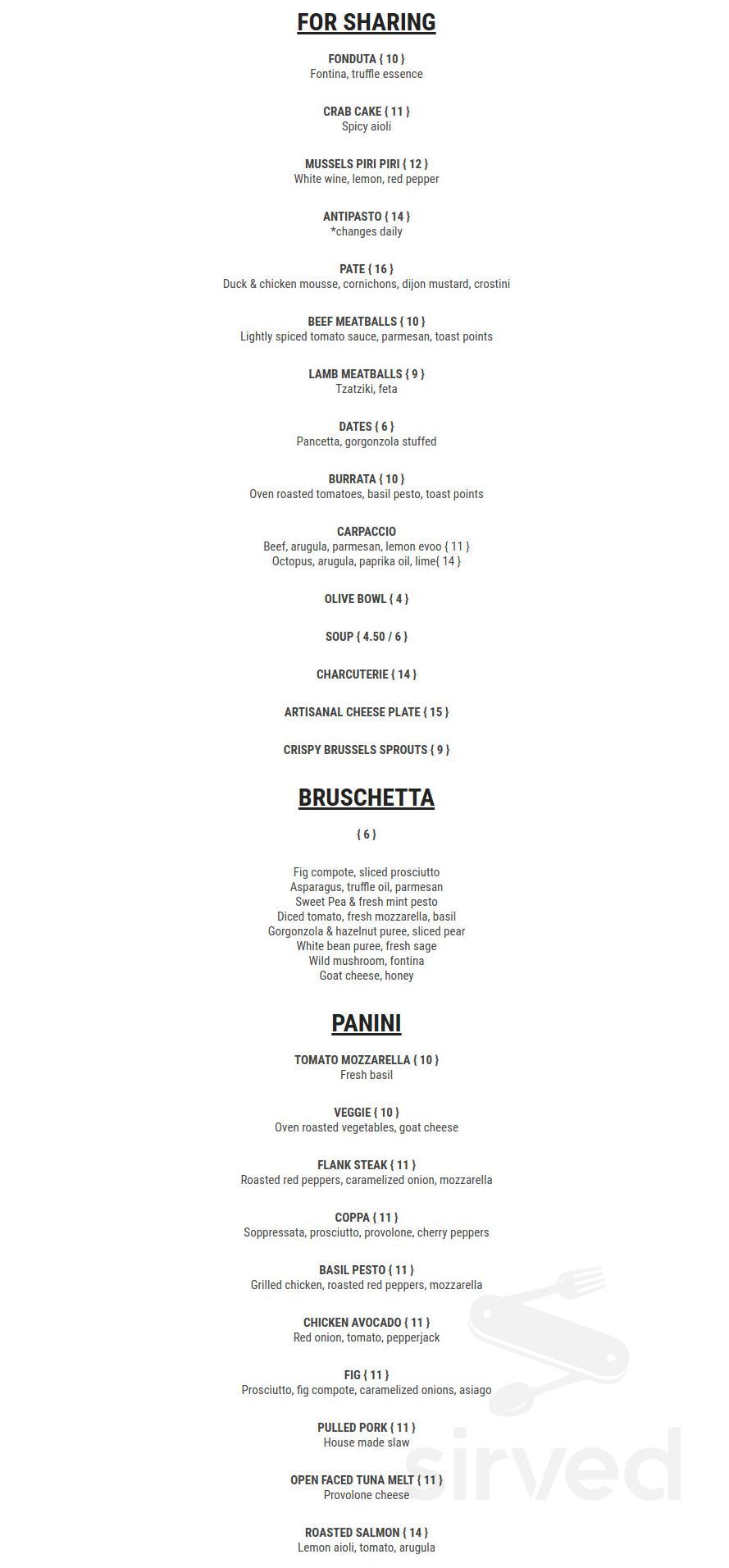 Menu Glastonbury CT's Bin228 Gastropub Sirved