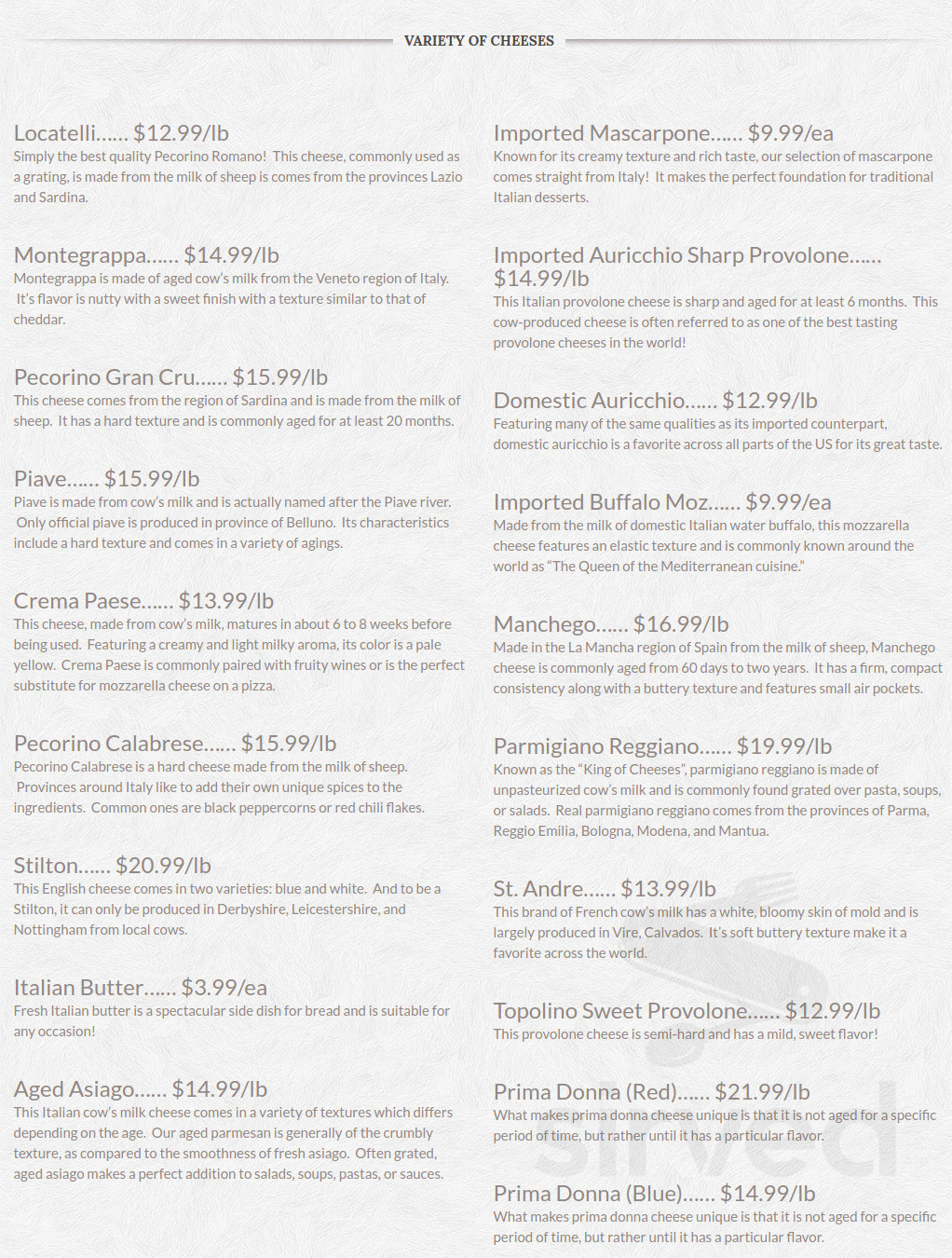 Roma's Italian Specialty Market menu in Feasterville-Trevose, Pennsylvania