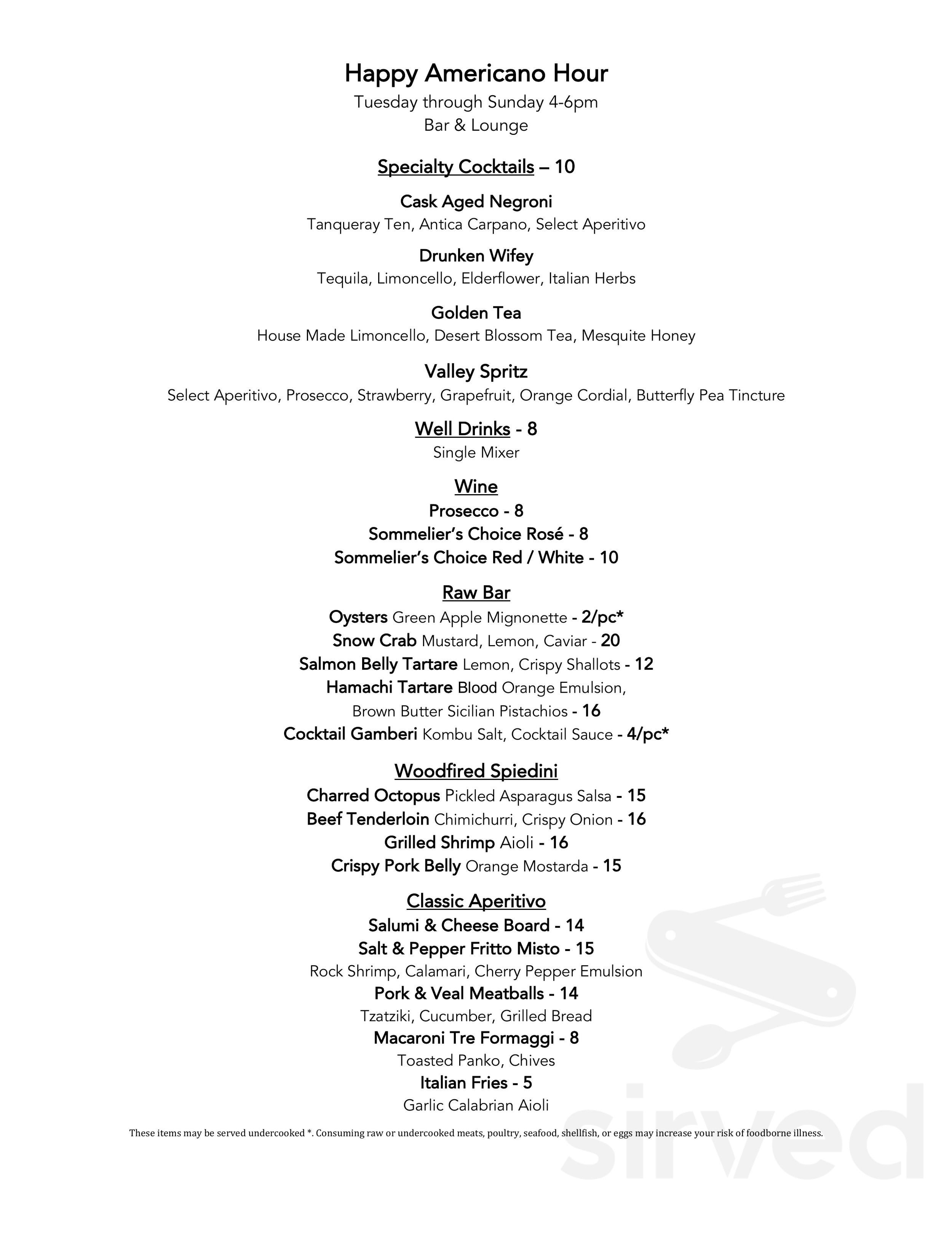 Menu - Scottsdale AZ's The Americano Restaurant | Sirved