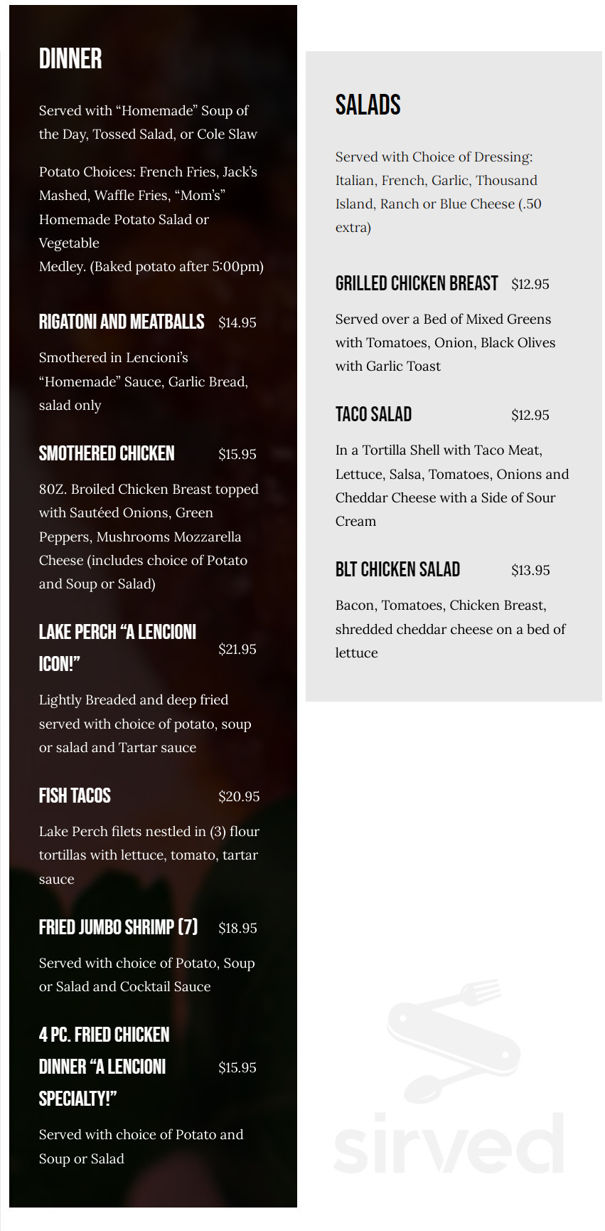 Lencioni Catering menus in Lynwood, Illinois, United States