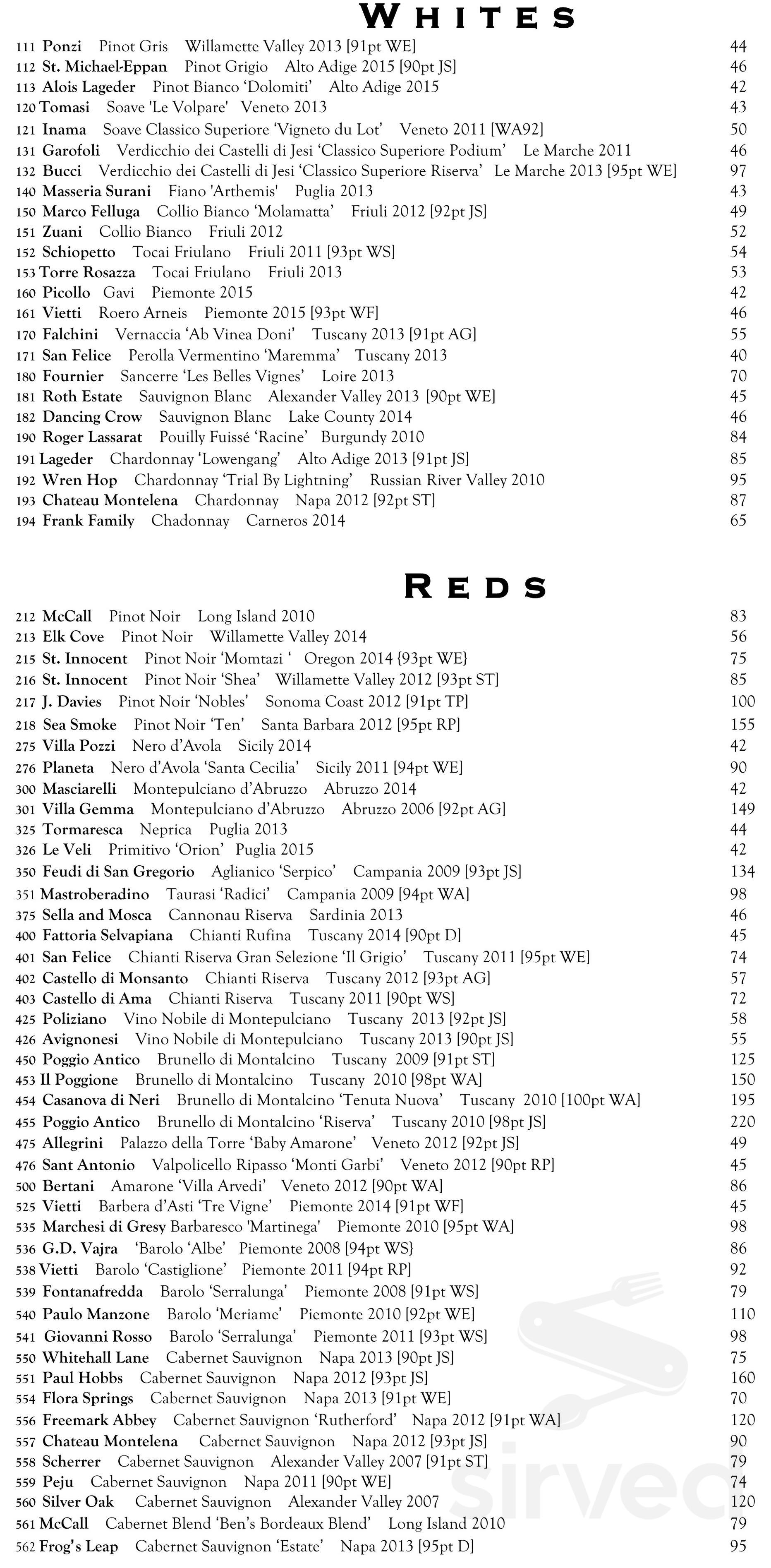 Menu for Pellegrino's Pizza Bar & Restaurant in Southampton, New York
