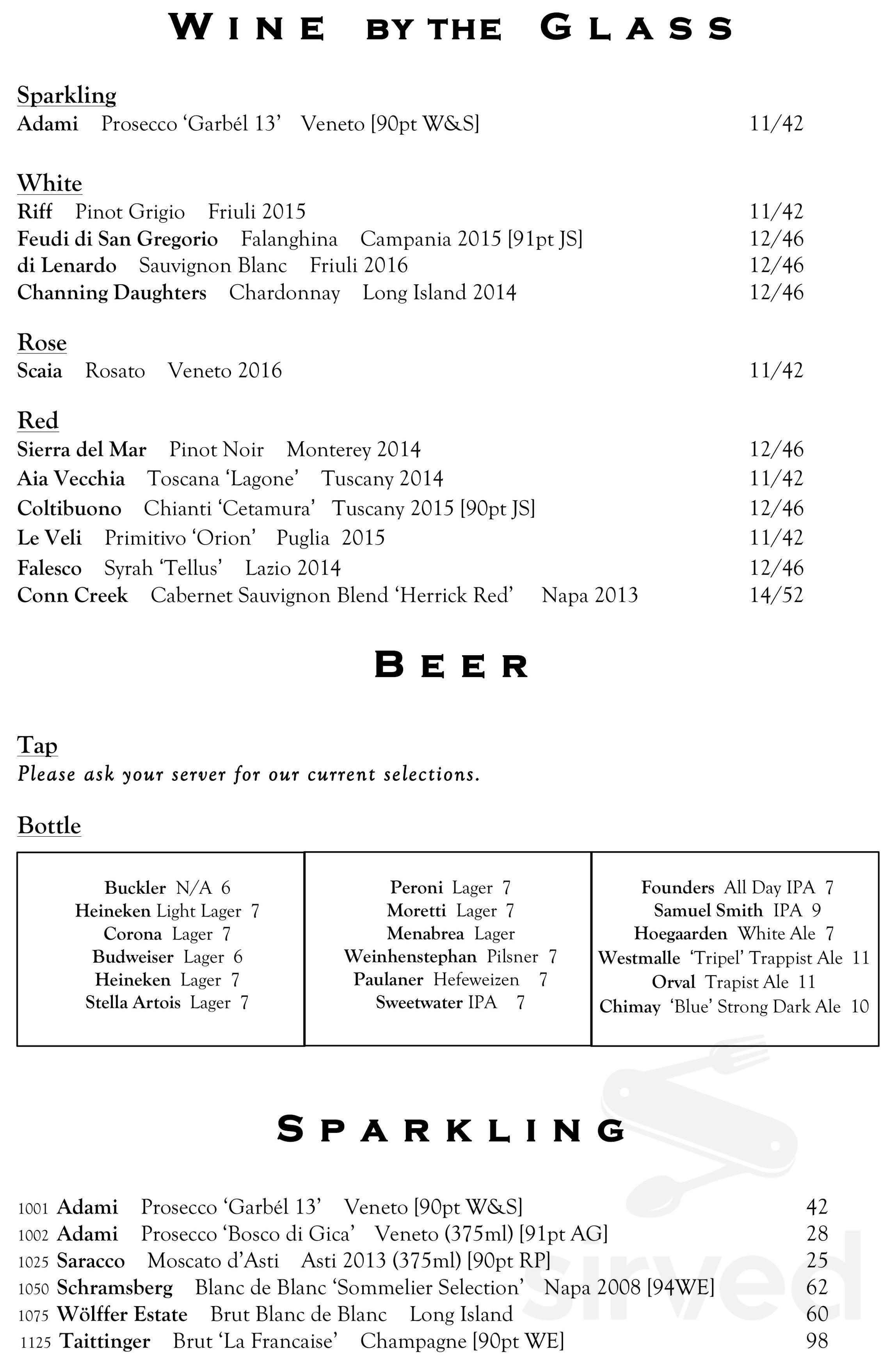 Menu for Pellegrino's Pizza Bar & Restaurant in Southampton, New York