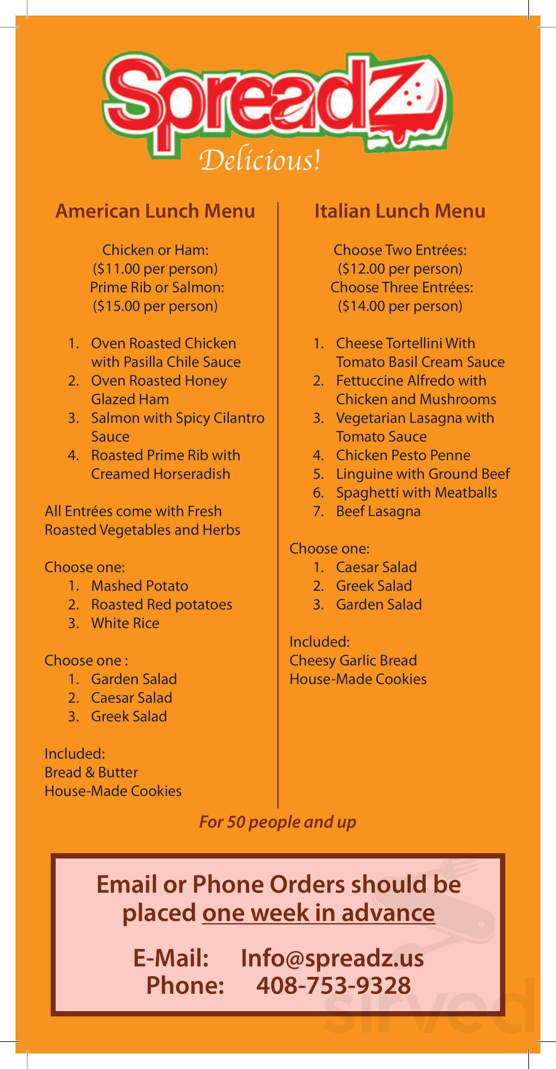 Spreadz Sandwiches menu in San Jose, California, USA