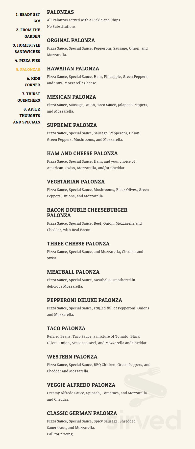 Pagliai's Pizza menu in Kirksville, Missouri, USA