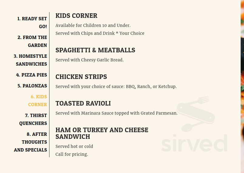 Pagliai's Pizza menu in Kirksville, Missouri, USA