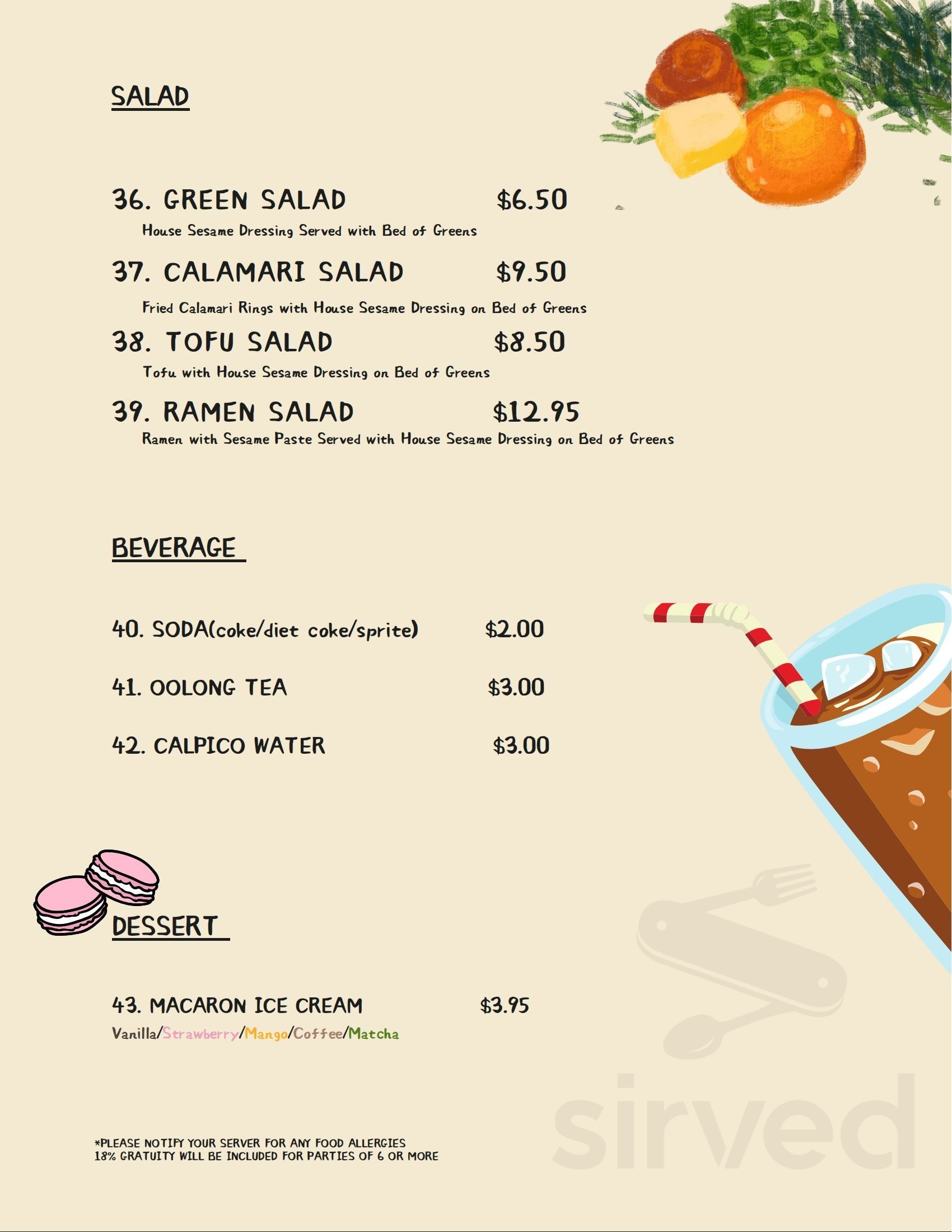 70's Saga Ramen & Curry menu in West Covina, California, USA