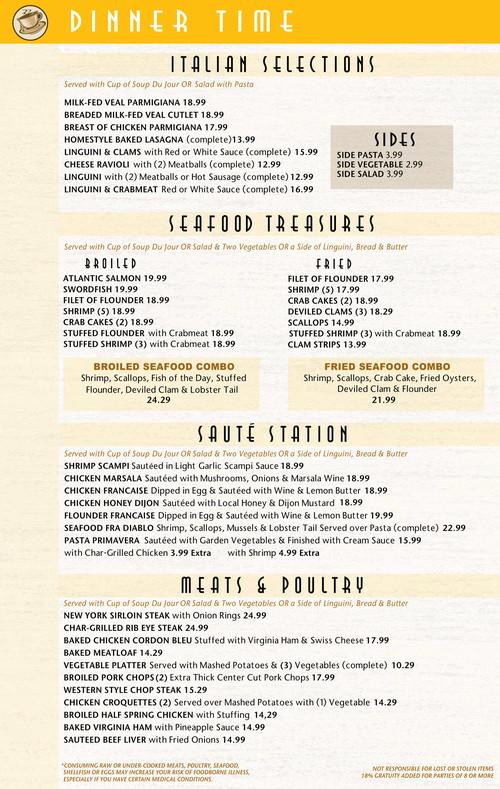 Harrison House Diner menu in Mullica Hill, New Jersey, USA