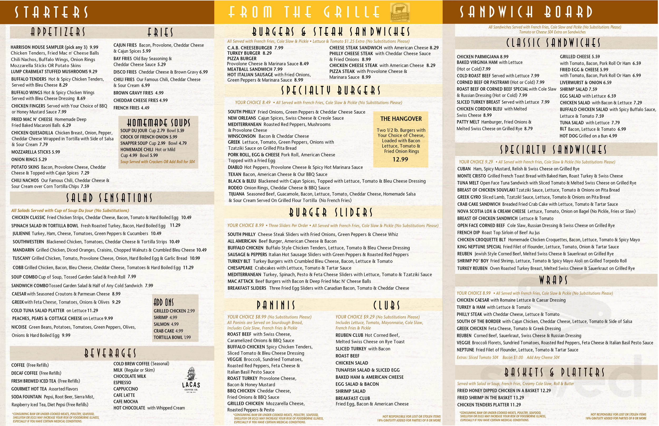 Harrison House Diner menu in Mullica Hill, New Jersey, USA