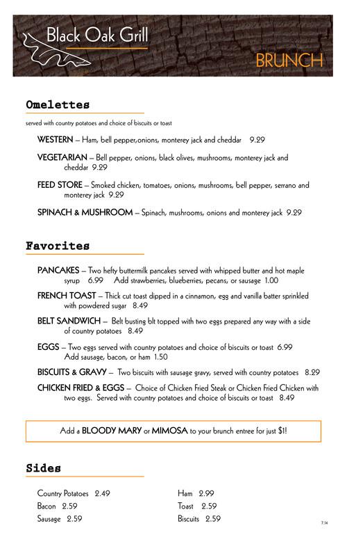 Black Oak Grill menu in Omaha, Nebraska, USA