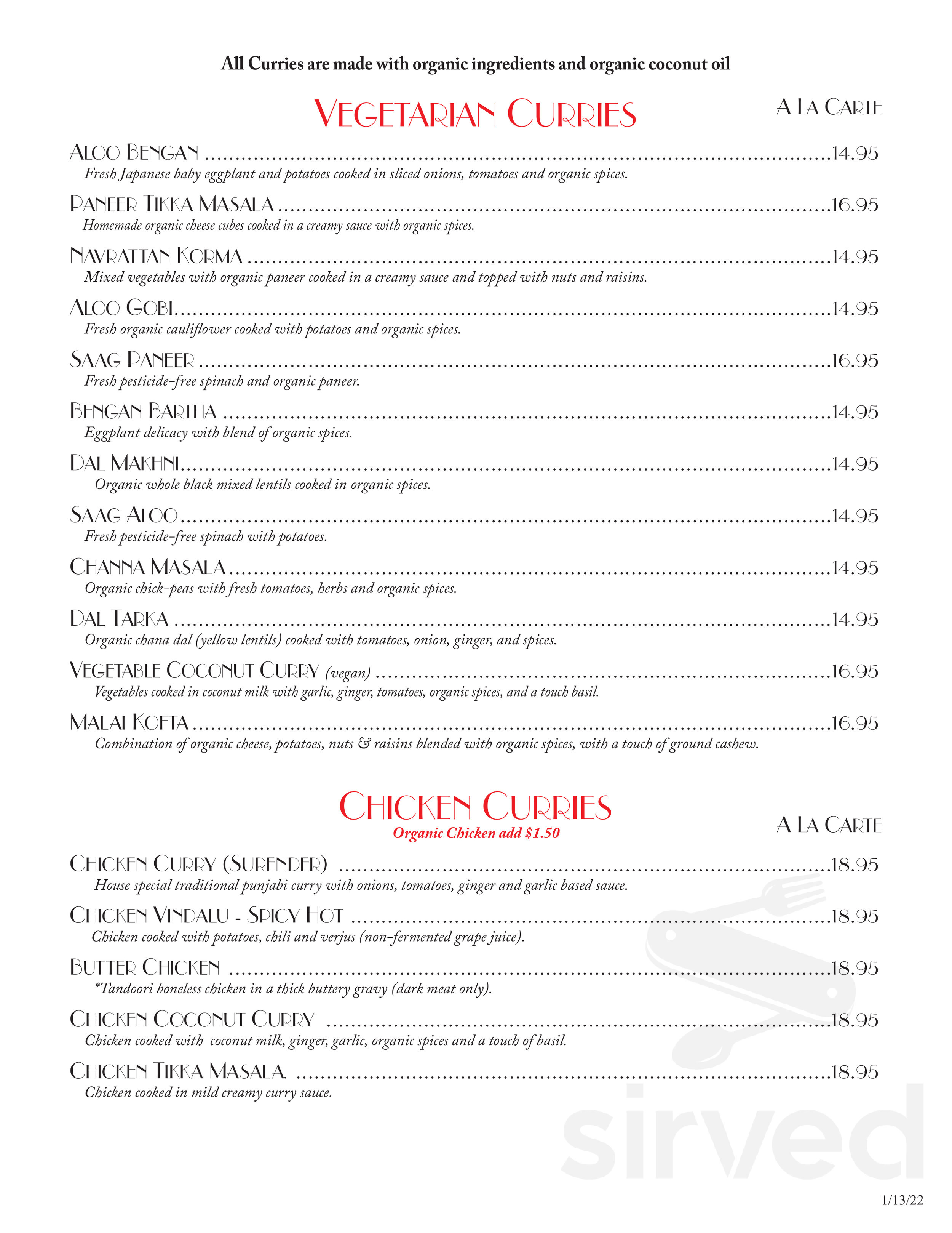 Lotus Cuisine of India menus in San Rafael, California, United States
