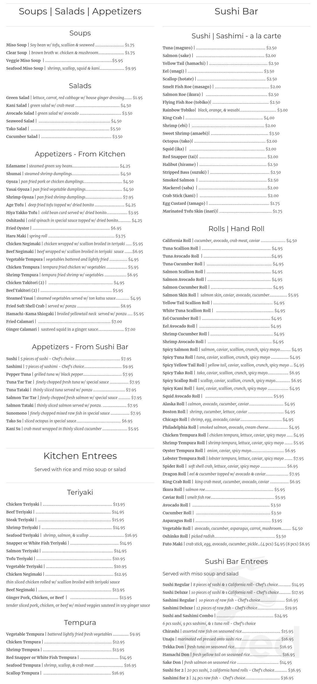 Menu munster in s little tokyo japanese restaurant sirved