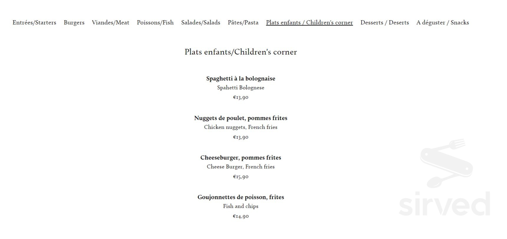 L'Harmony menu in BaieduFebvre, Quebec, Canada