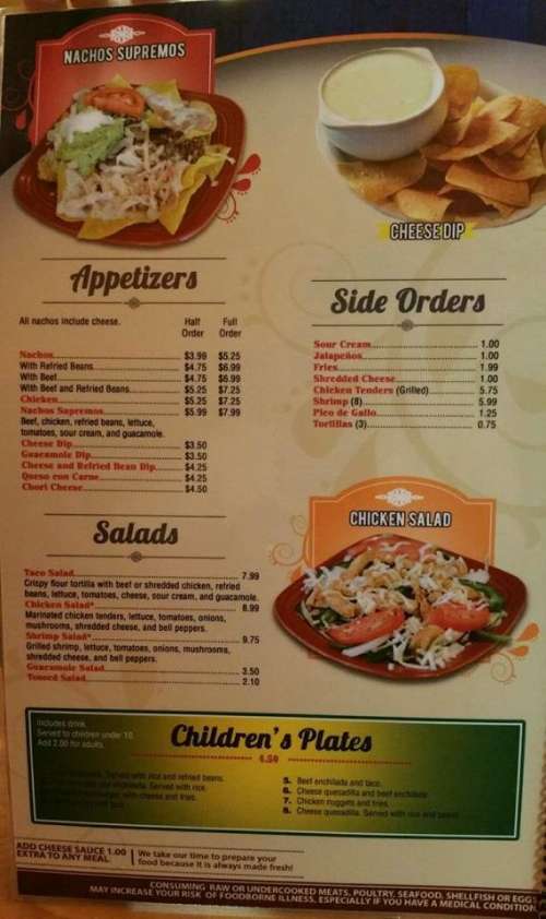 Don Alejo Mexican Restaurant menu in Hartselle, Alabama, USA
