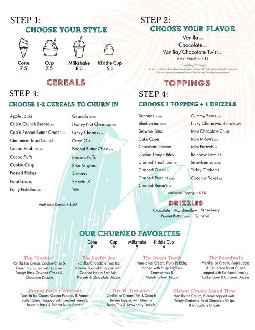 Churn House Ice Cream & Cereal Bar menu in Ocean City, New Jersey, USA